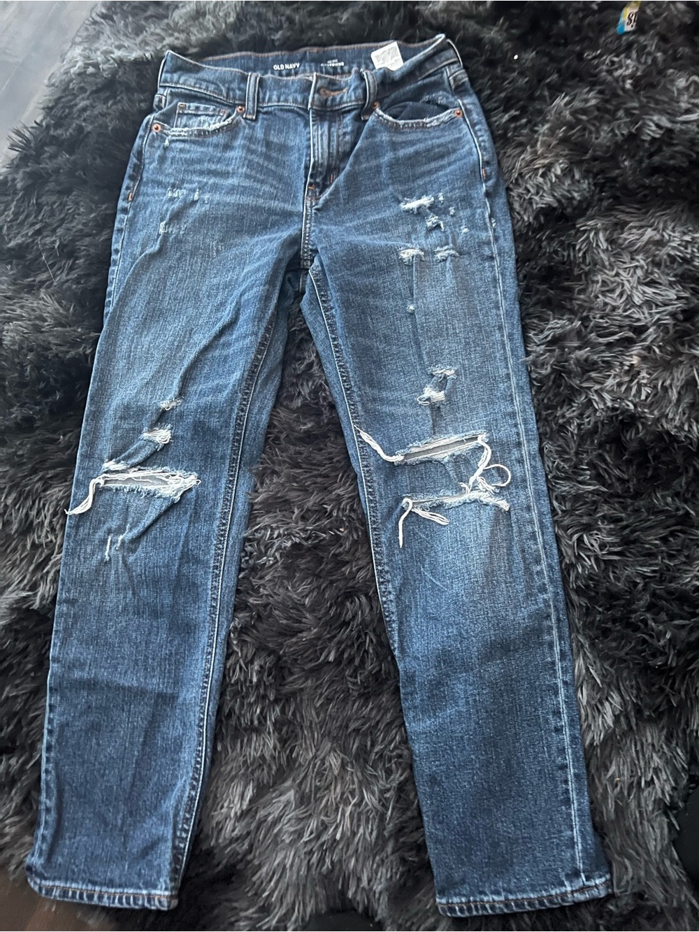 Old Navy Women's Skinny Distressed Jeans - Dark Blue Wash